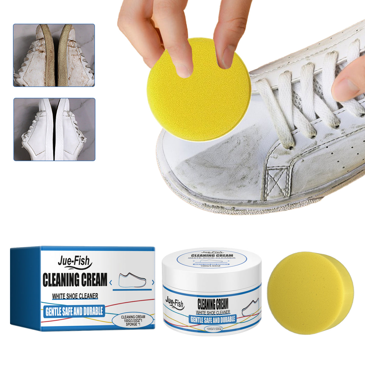White Shoe Cleaning Cream - 100g Bottle with Sponge - Shoe Care
