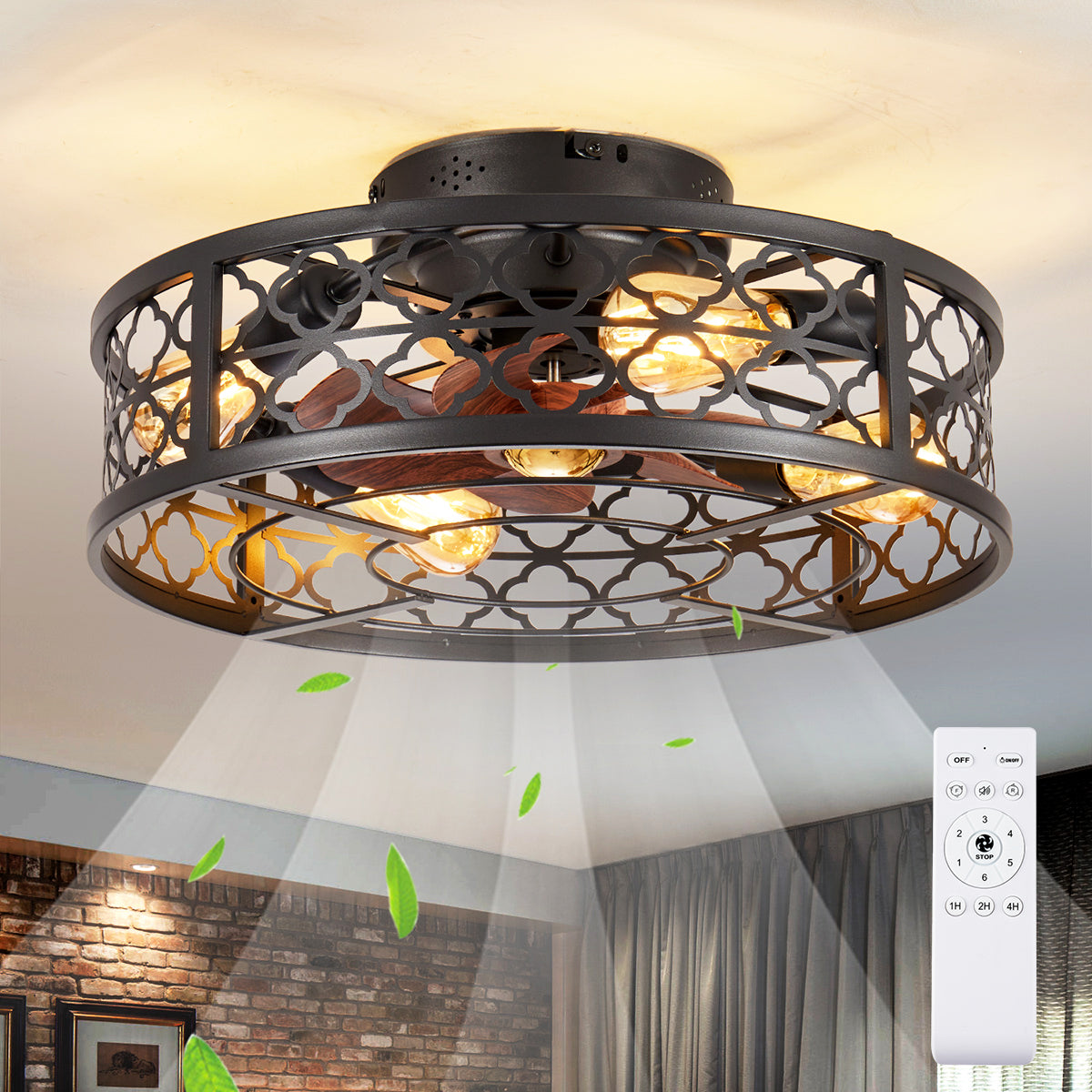 20" Flower Style Bladeless Ceiling Fan with Remote Control - Matte Black