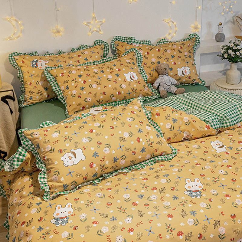 Four-Piece Cotton Bedding Sheets Set for 1.8m Bed - Princess Style, Summer Comfort