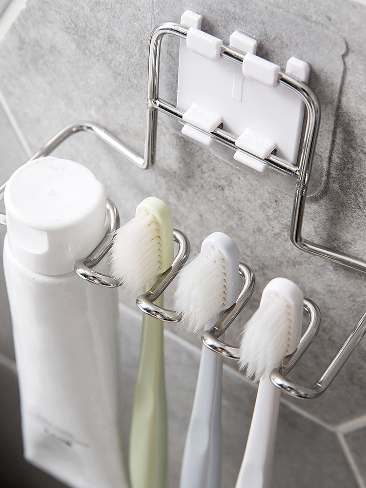 Stainless Steel Suction Cup Toothbrush Holder Wall Mounted Bathroom Storage