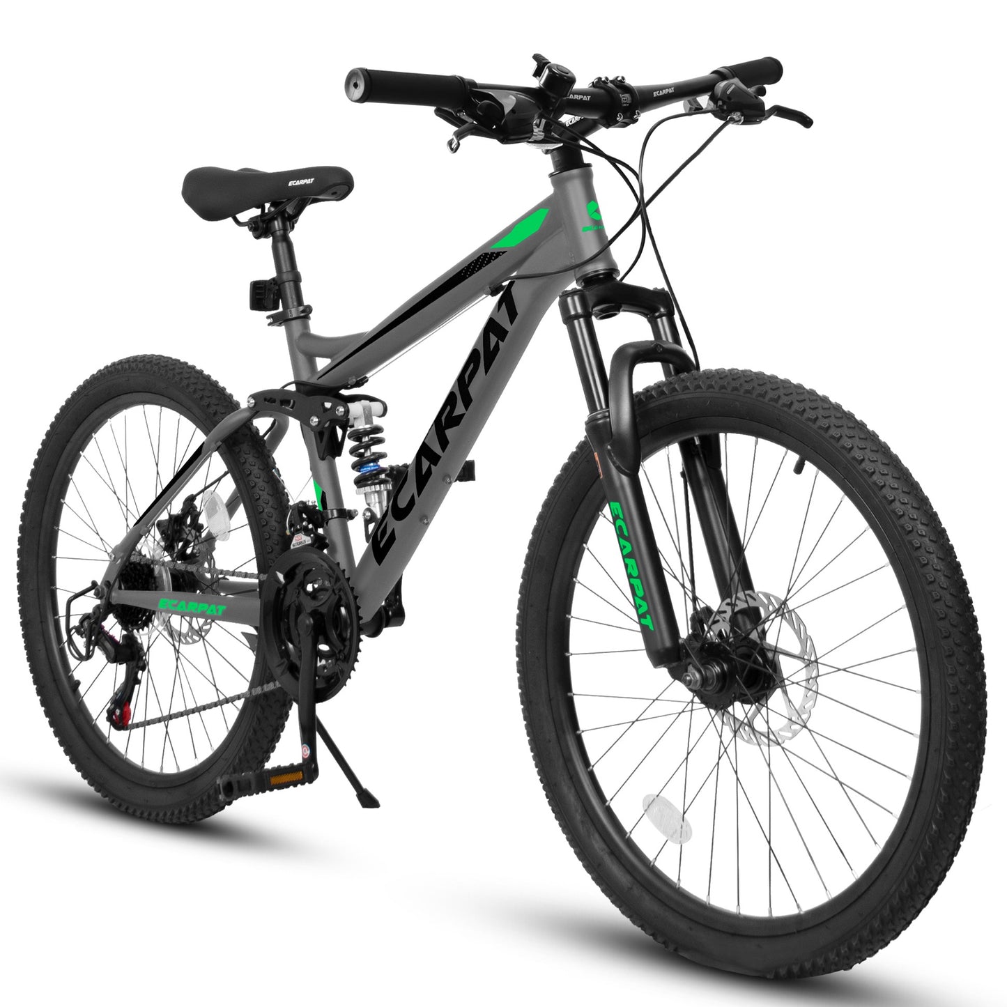 27.5 Inch Full Suspension Mountain Bike - 21 Speed, Dual Shock Absorbers, Grey