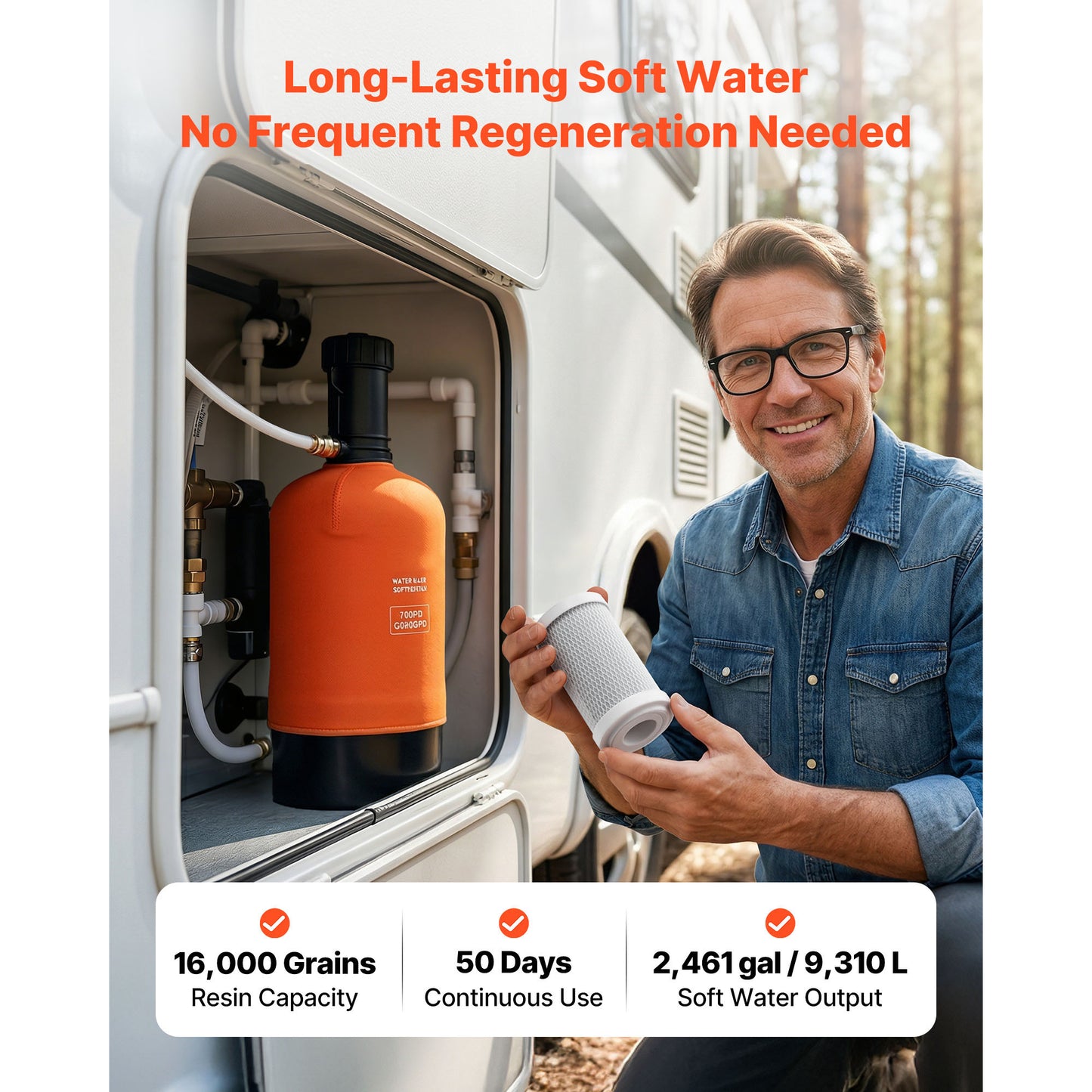 Portable RV Water Softener 16,000 Grain Filter System with Quick Connect