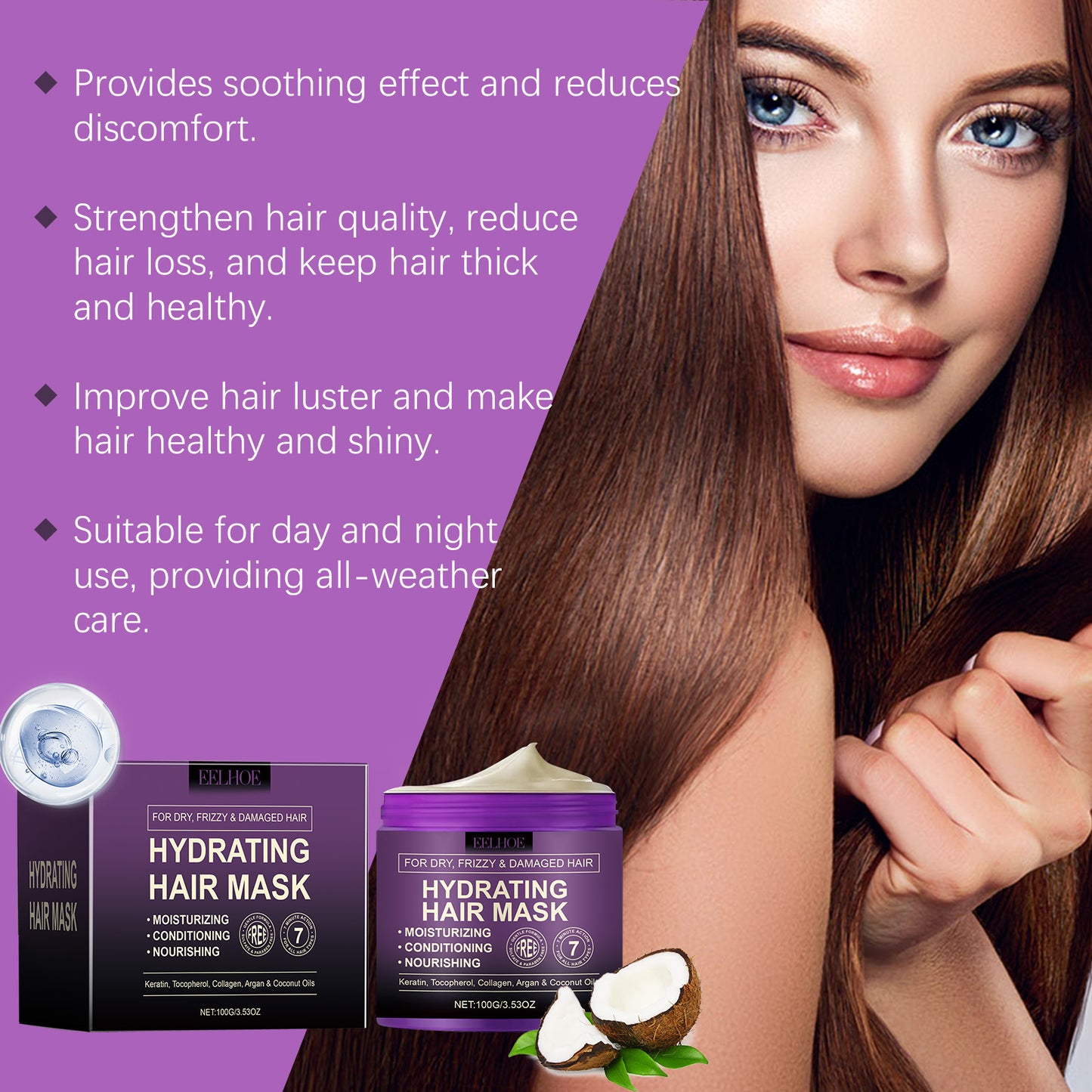 Collagen Hair Mask with Keratin & Argan Oil - Deep Repair & Smoothing