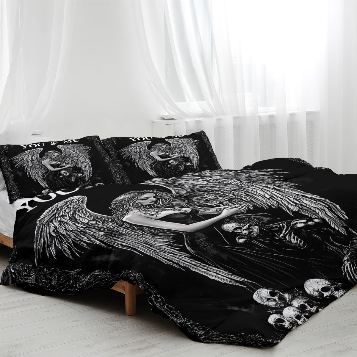 Dark Angel Skull Themed Bedding Set - 3 Piece Microfiber