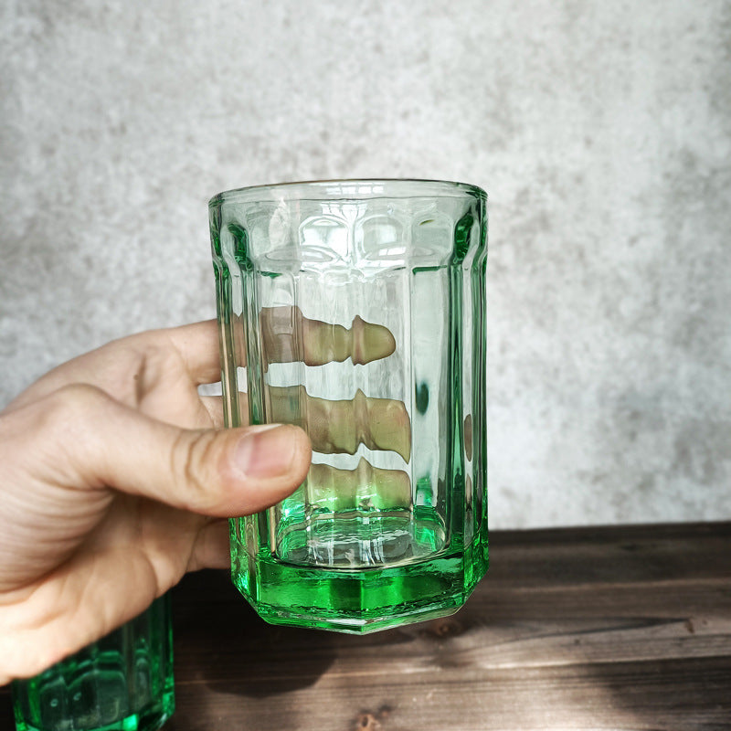 Vintage Green Glass Hexagonal Wine Cup - European Style, 300ml