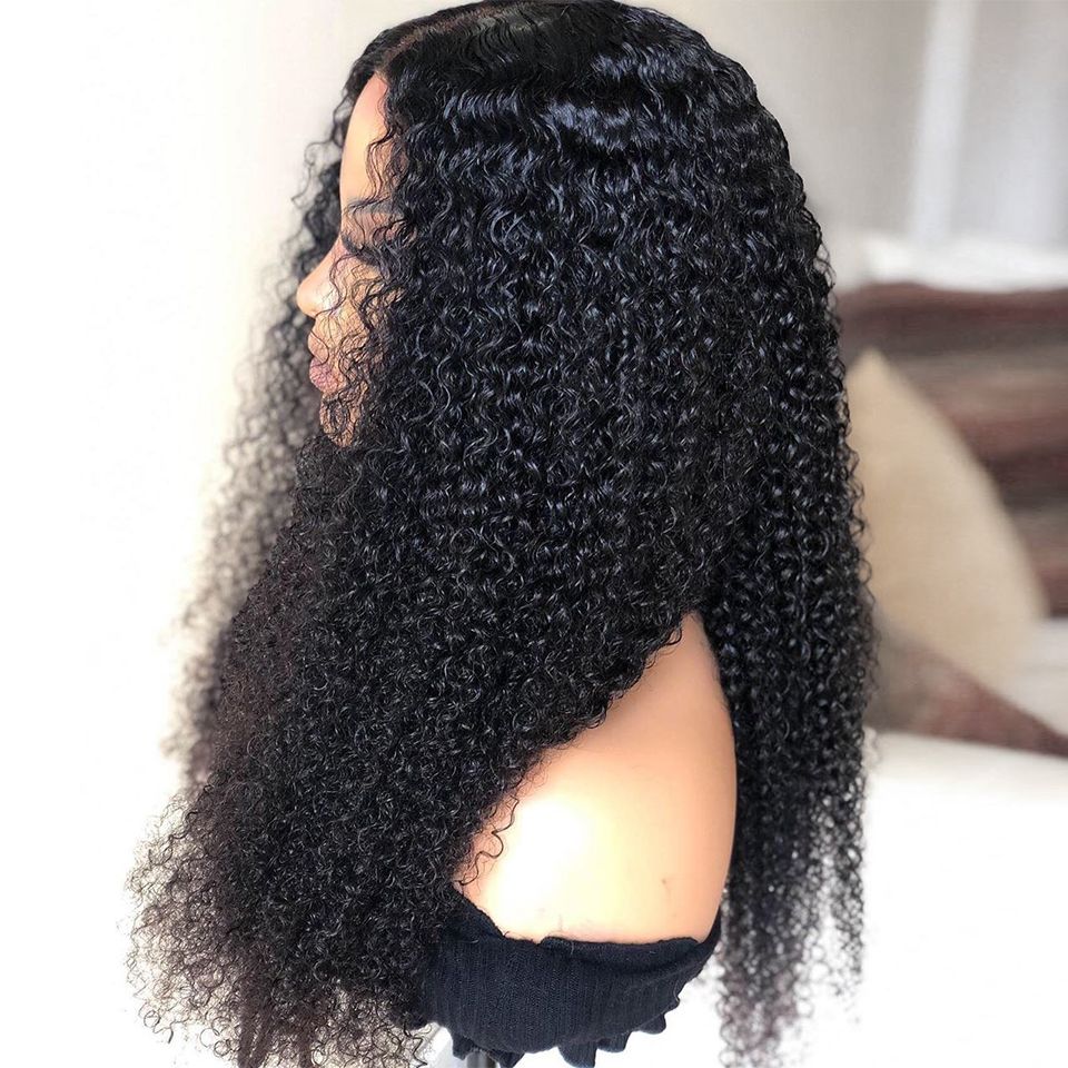 Long Kinky Curly Human Hair Wig Lace Front 16-24 Inches - Fluffy Style