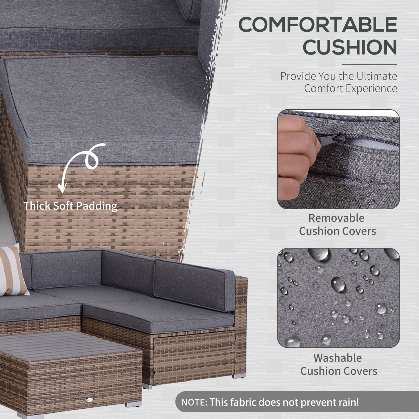 7-Piece Gray Rattan Outdoor Sectional Sofa Set with Cushions