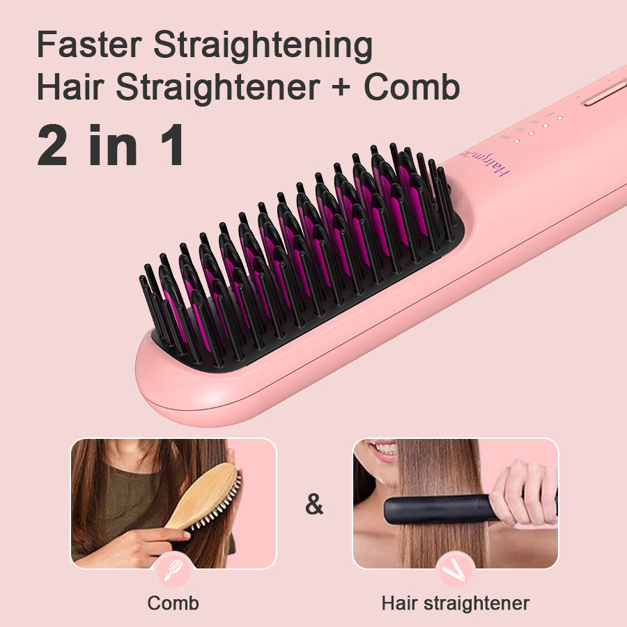 Portable Cordless Hair Straightener Brush - USB Rechargeable Ionic Comb