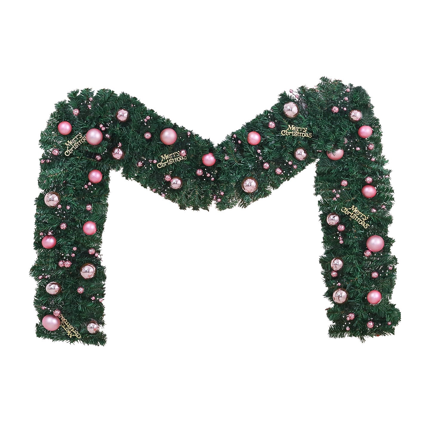 Christmas Rattan Decoration 2.7m with Lights and Wreaths for Festive Home Decor
