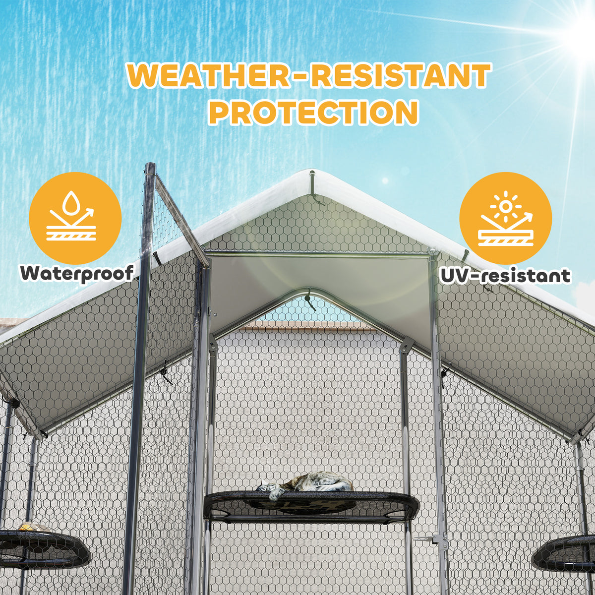 Large Outdoor Cat Enclosure with Waterproof Cover, Walk-In Design & Adjustable Platforms