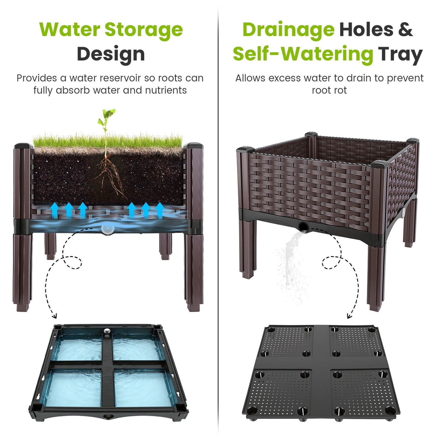 Outdoor Raised Garden Bed with Legs and Self-Watering System - Multiple Sizes