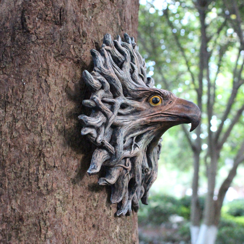 Resin Eagle Head Wall Hanging Ornament - Animal Tree Decor