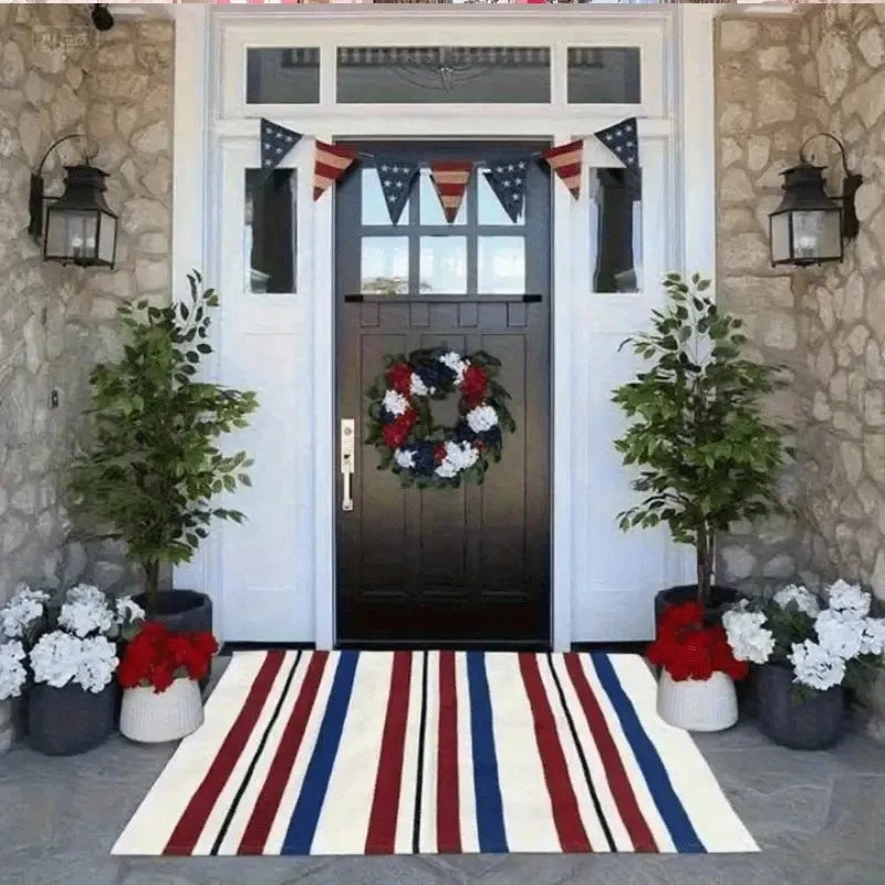 Patriotic Outdoor Mat with Stars & Stripes Design - Non-Slip, Washable 31x20 Inch, Perfect for Outdoor Decor & Gifts