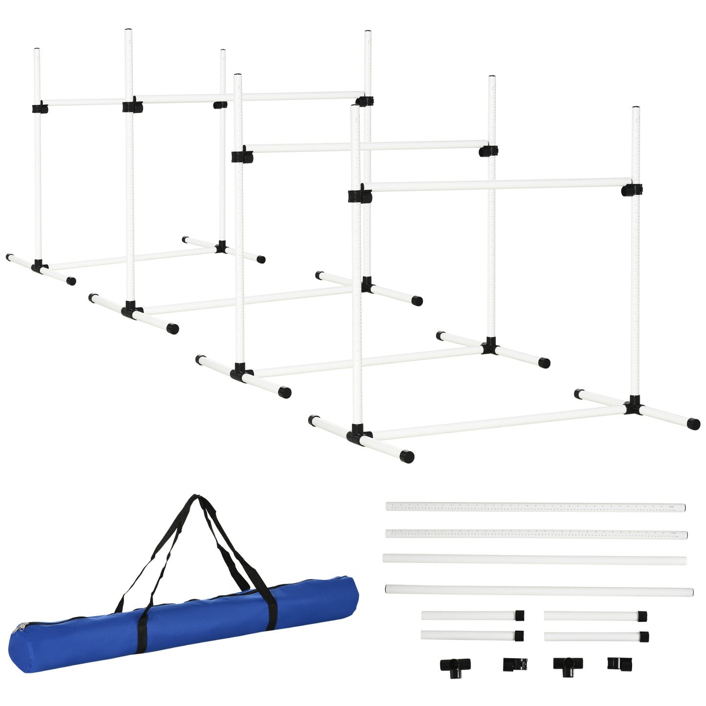 Dog Agility Training Equipment Set with Height-Adjustable Jump Poles - White, 4 Pieces