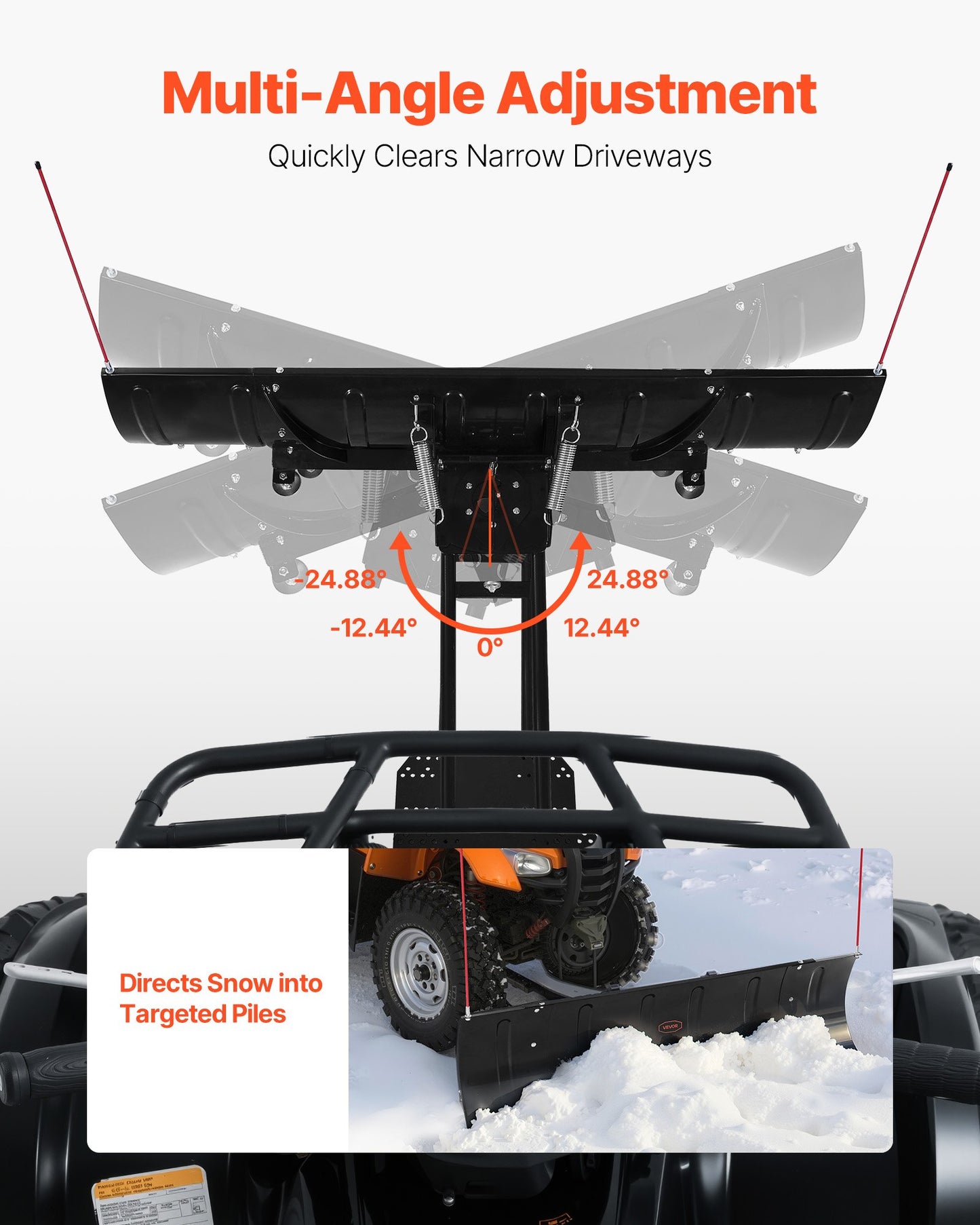 Adjustable Snow Plow Blade Kit for ATV UTV - 43in or 72in Width, Black