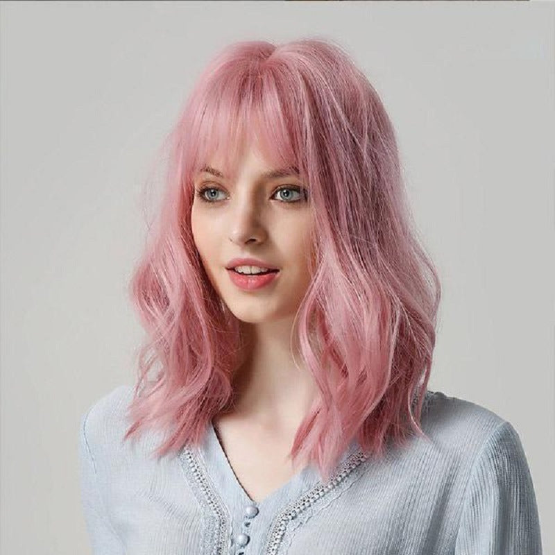 Pink Short Cosplay Wig with Qi Bangs for Women - Synthetic High Temperature Wire