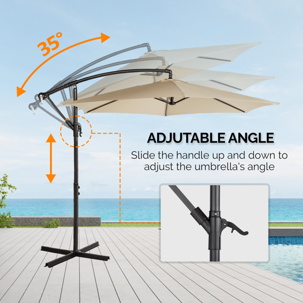10FT Round Offset Patio Umbrella with Crank & Adjustable Tilt