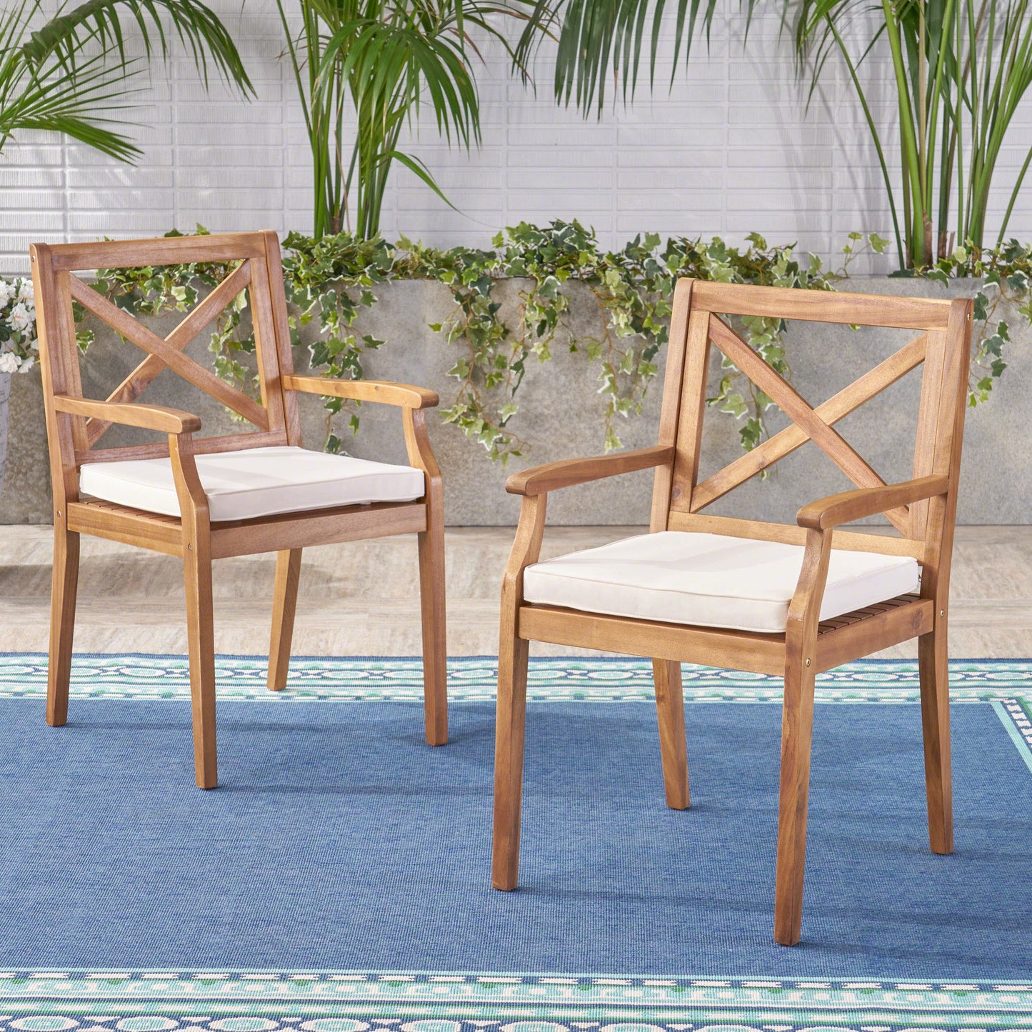 Perla Outdoor Dining Chairs Set - 2 Cream Cushions