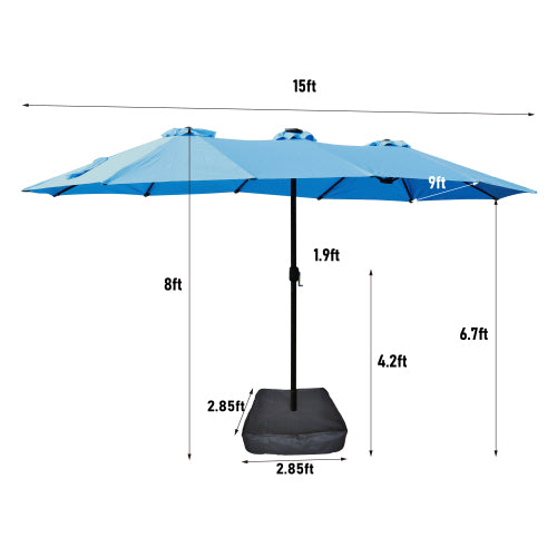 15x9ft Double-Sided Rectangular Patio Market Umbrella - Blue
