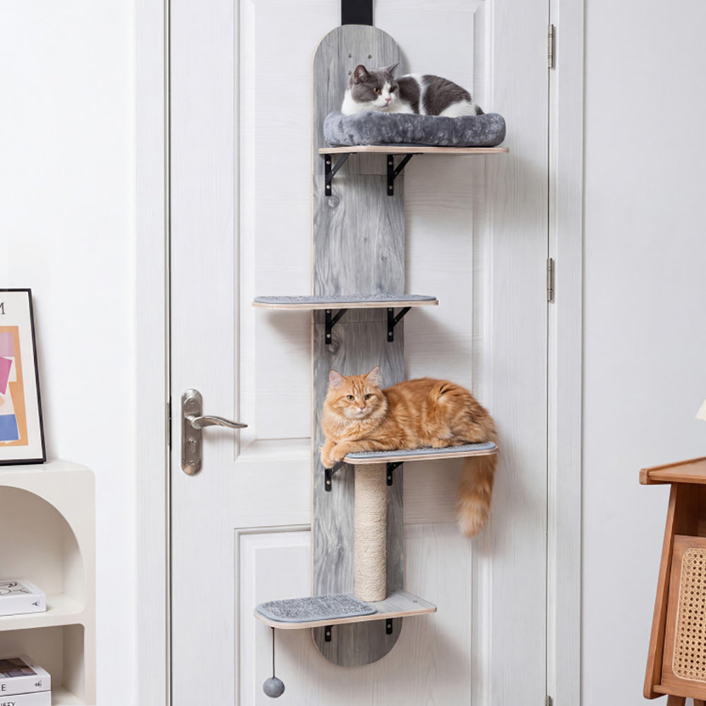 Door Hanging Cat Climber with Plush Bed and Jute Scratching Post - Adjustable Multi-Level Pet Toy Set