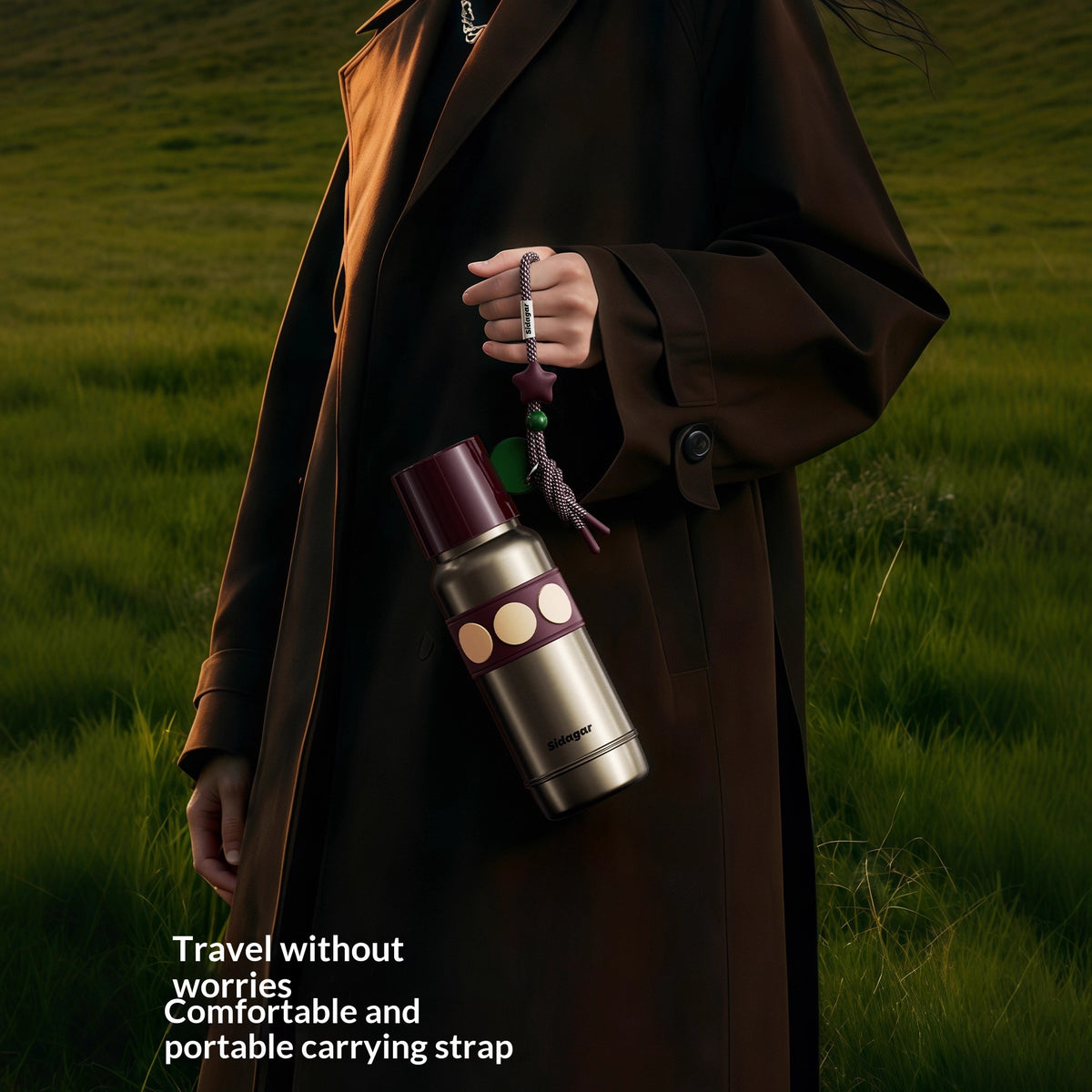 Insulated Water Bottle 600ml with Handle Stainless Steel Travel Drinking Bottle