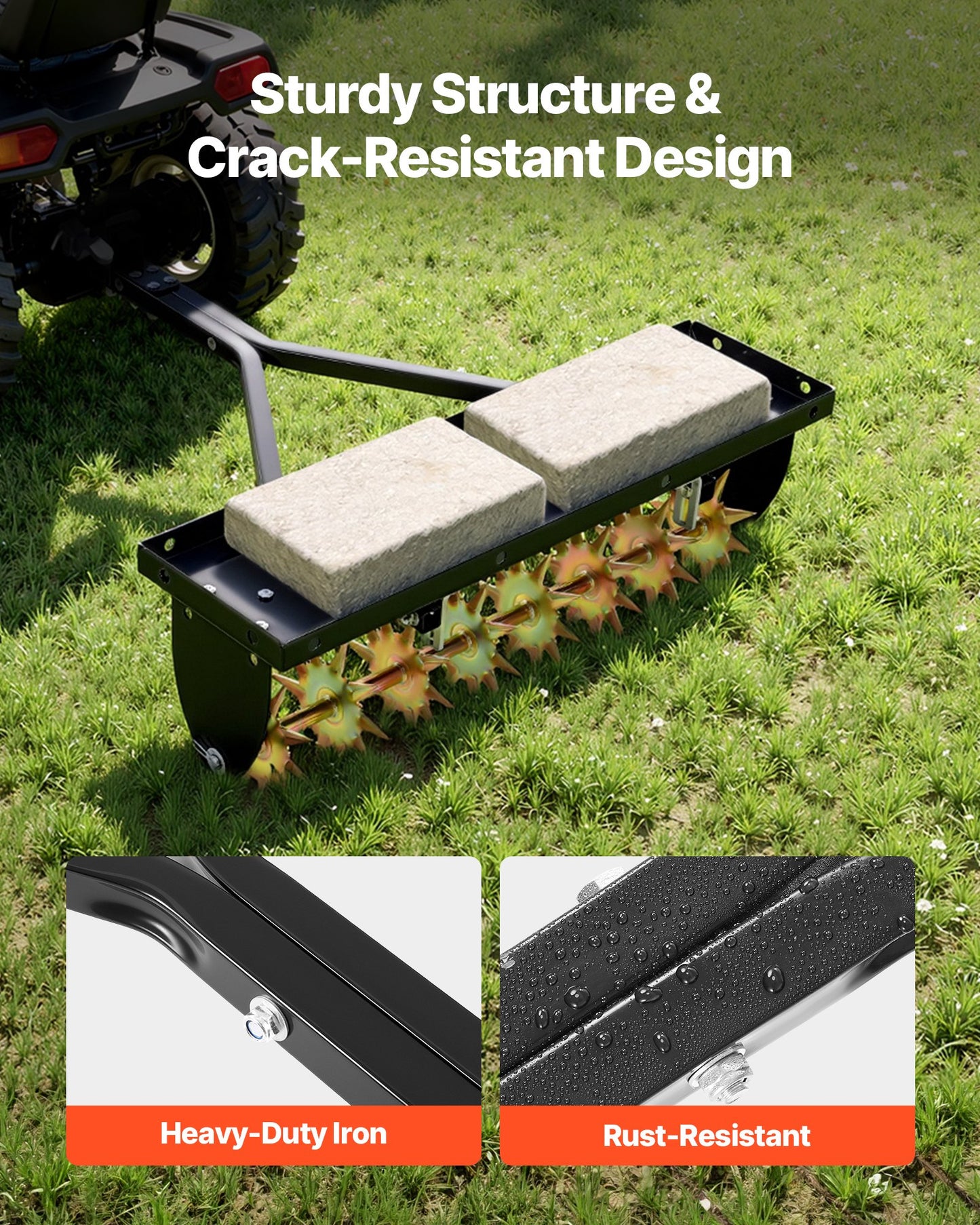 32-Inch Tow Behind Lawn Aerator with Heavy Duty Steel Frame & Universal Hitch