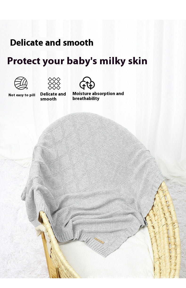 Baby Knitted Blanket 70x90cm Cotton Solid Color Bedding for Toddler