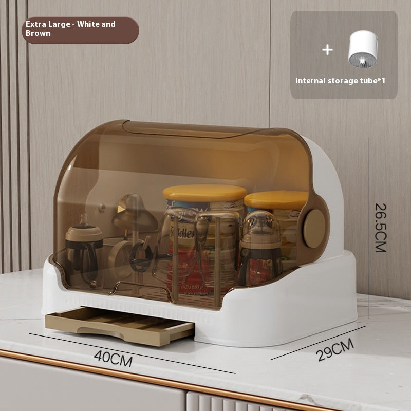 Baby Tableware Storage Box with Draining Rack Dustproof Cover Multi-Size