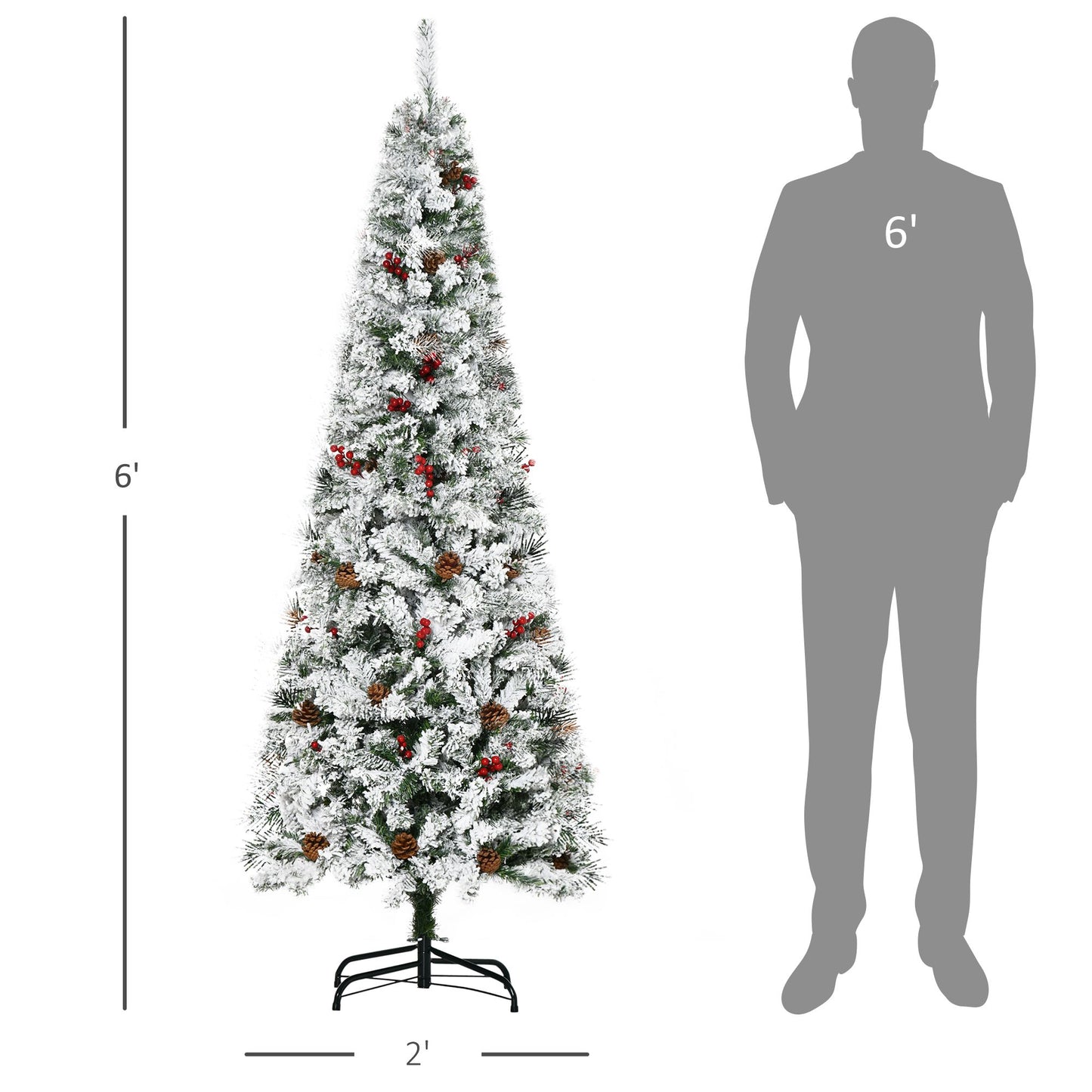 6 Foot Flocked Artificial Christmas Tree with Pine Cones & Berries