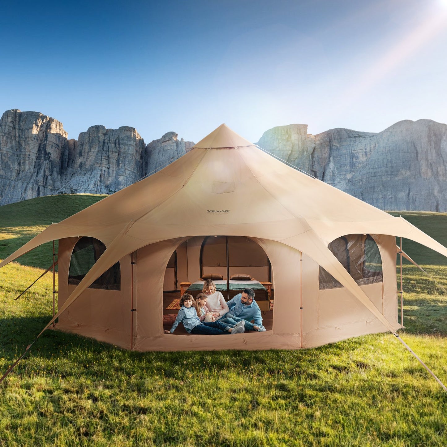 4-Season Canvas Bell Tent 5m/16.4ft for Camping & Family Outdoor Use with Stove Jack