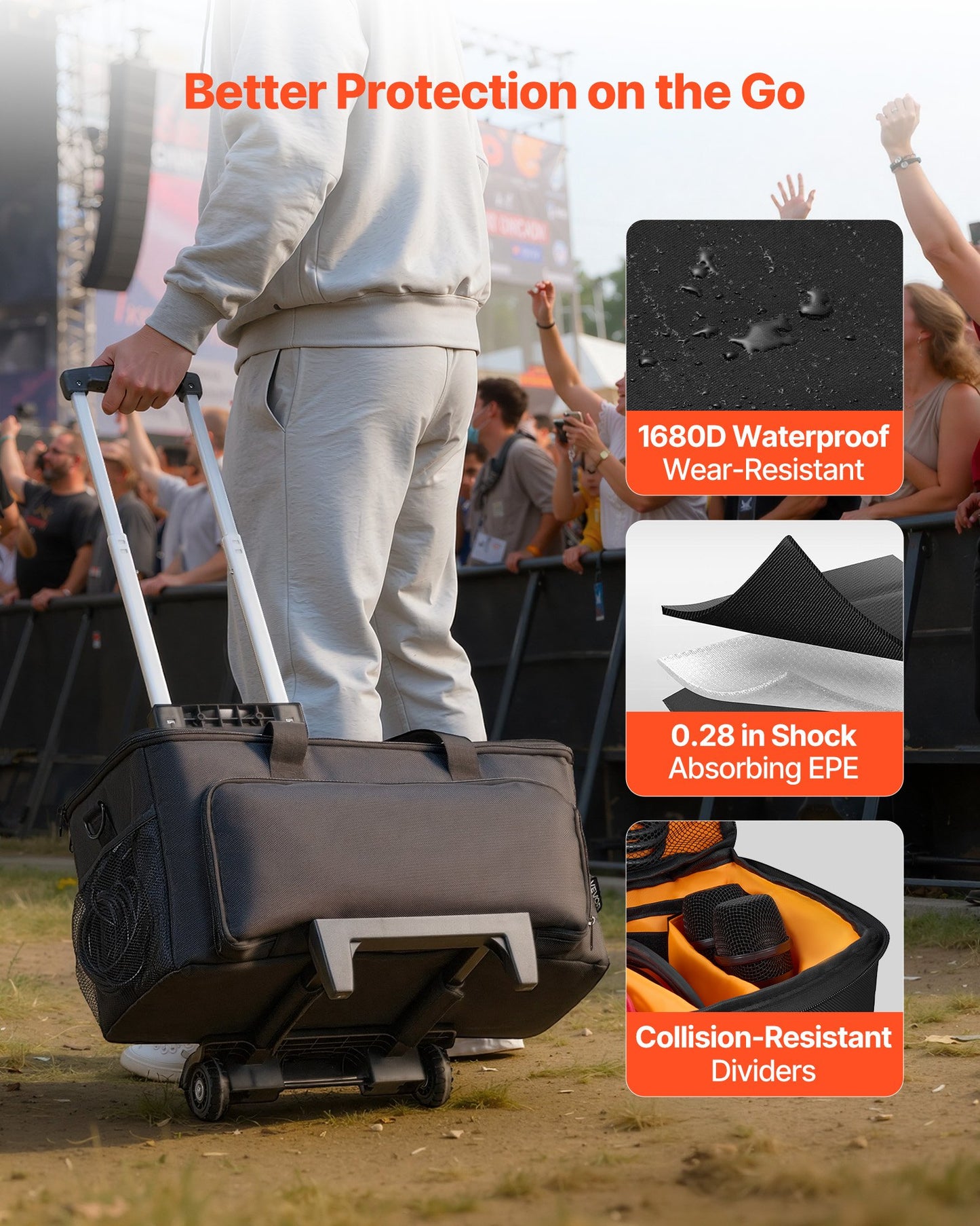 Rolling DJ Cable Bag with Wheels and Detachable Dividers, 1680D Padded Travel Case