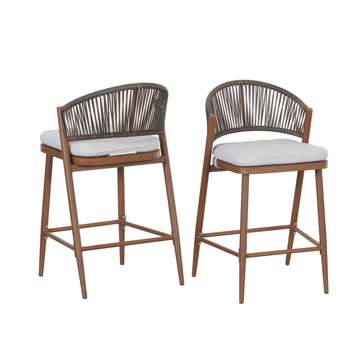 Outdoor 26 Seat Height Aluminum Frame Counter Stools With PE Rattan