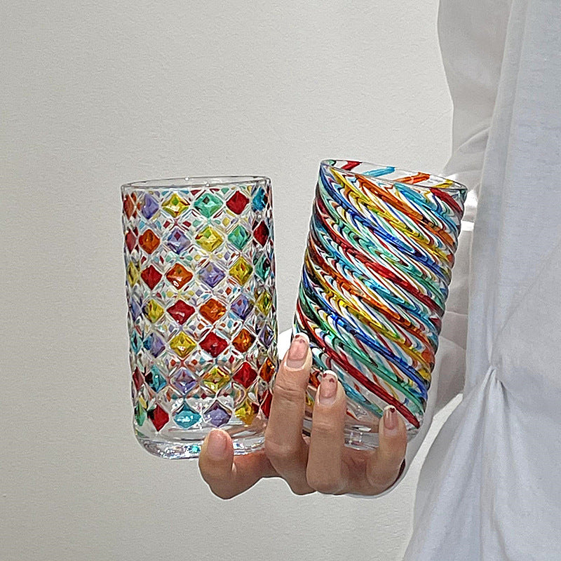 Colorful Hand Painted Water Glass - Unique Drinkware for Home & Kitchen
