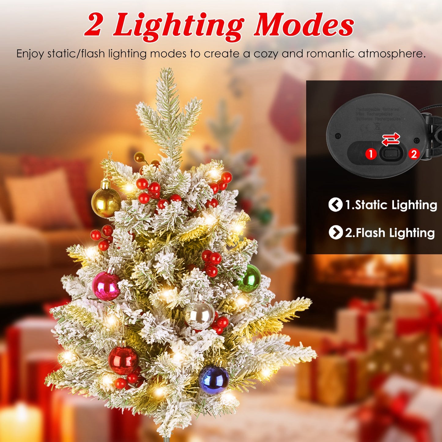 Solar Powered Lighted Christmas Tree Urn Filler with Berries & Decor Balls