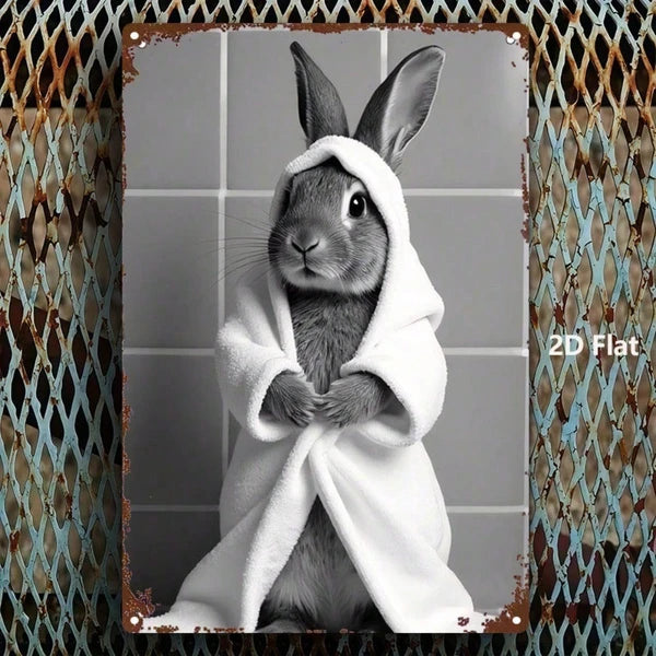 Black and White Rabbit Metal Sign - 8x12 Inch Wall Art
