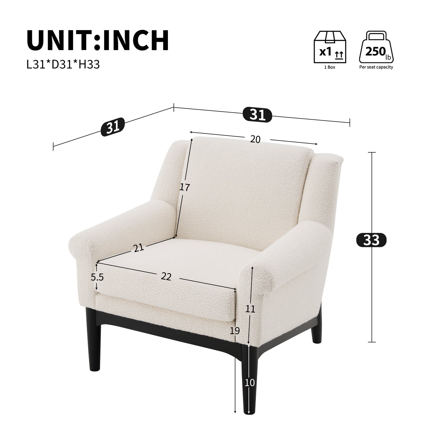 Beige Modern Accent Chair with Flared Arms - Upholstered Lounge Chair
