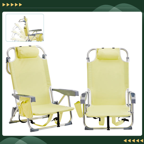 Lightweight Folding Beach Chair with Adjustable Back - Yellow