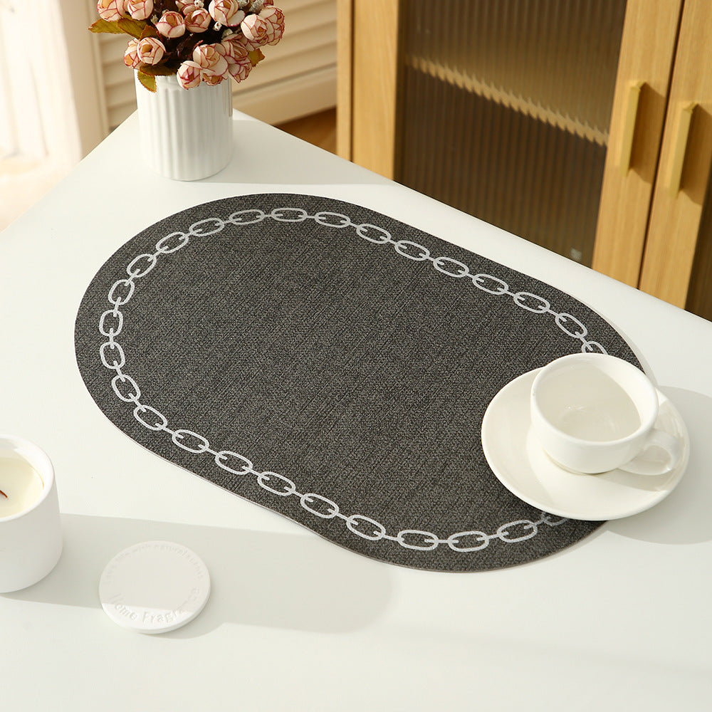 Nordic-Style Linen-Textured Leather Chain-Link Placemat - Home Decor
