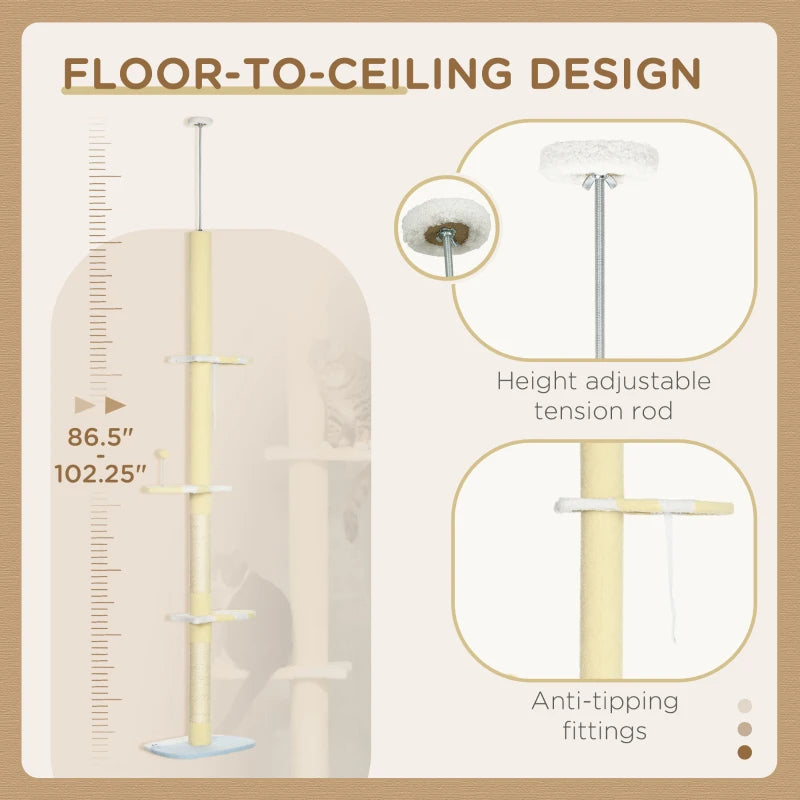 Adjustable 4-Tier Cat Tree Tower with Sisal Posts, Plush Cover - Yellow, White, Blue