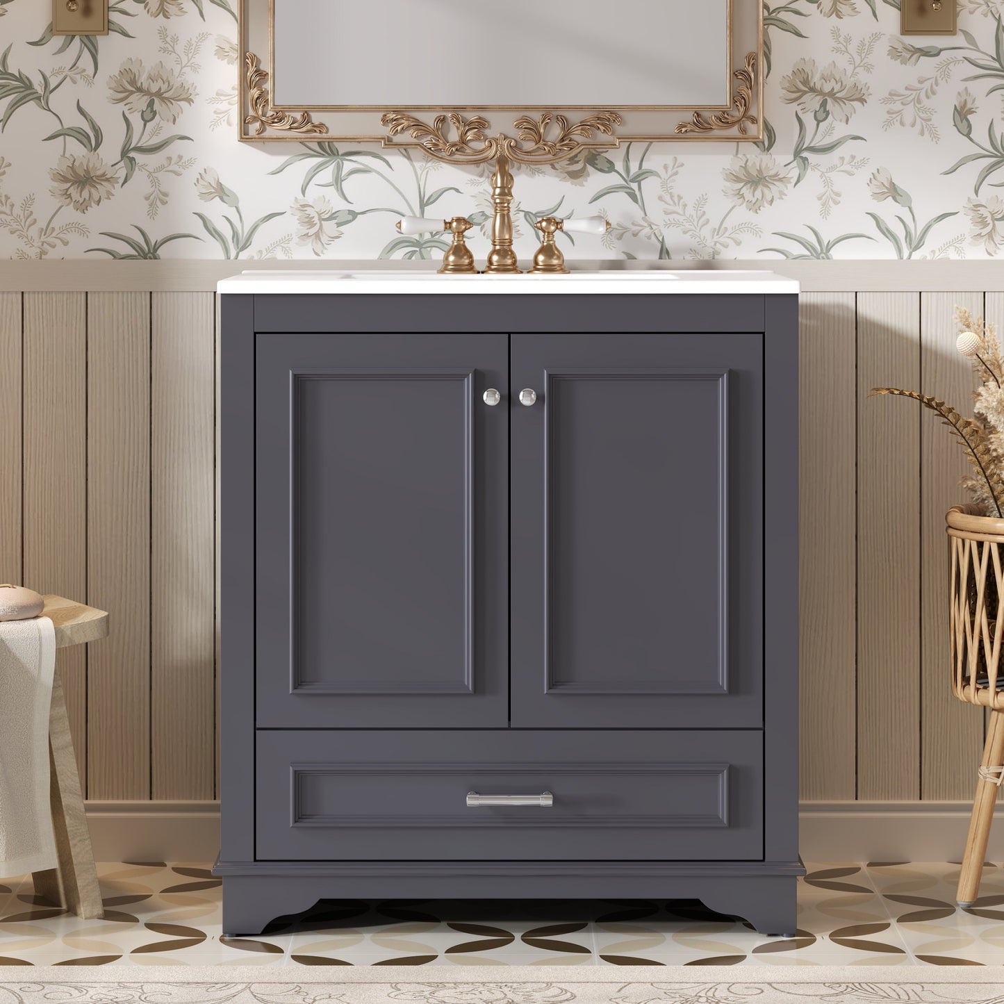 30" Blue Bathroom Vanity with Ceramic Sink & Soft Close Doors