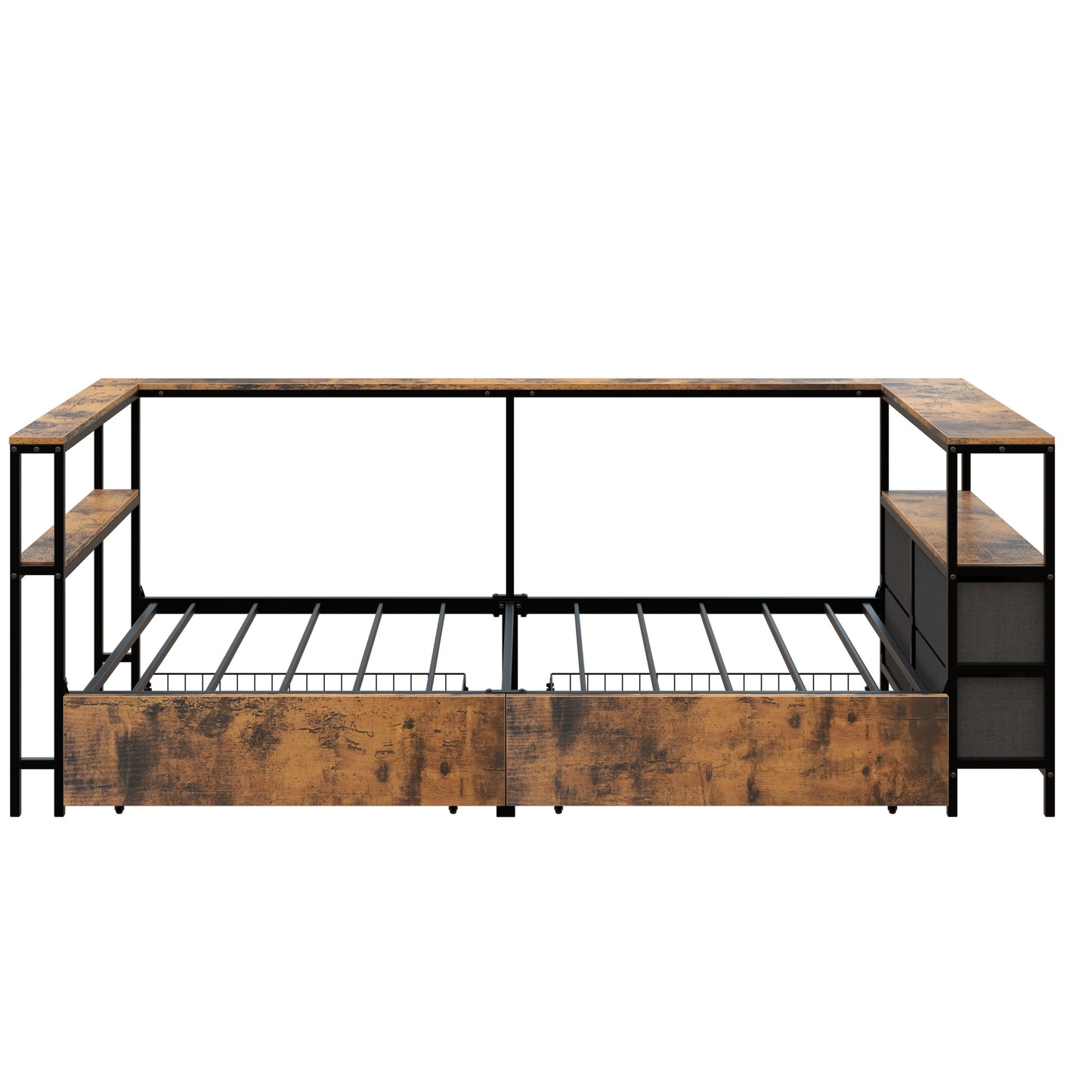 Twin Corner Daybed with Storage Drawers - Black Metal Frame