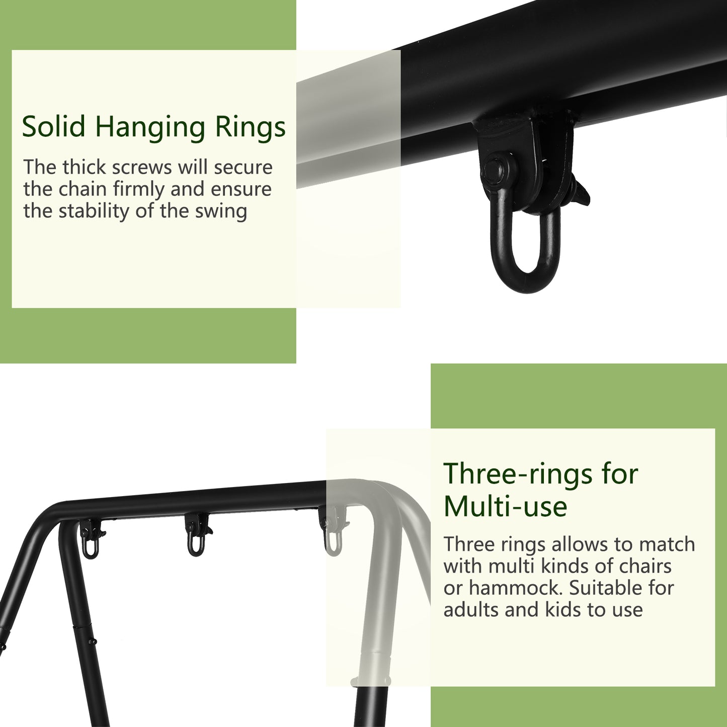 Garden Hammock Chair Stand - Black, 133x137x180cm, Four-Legged Frame