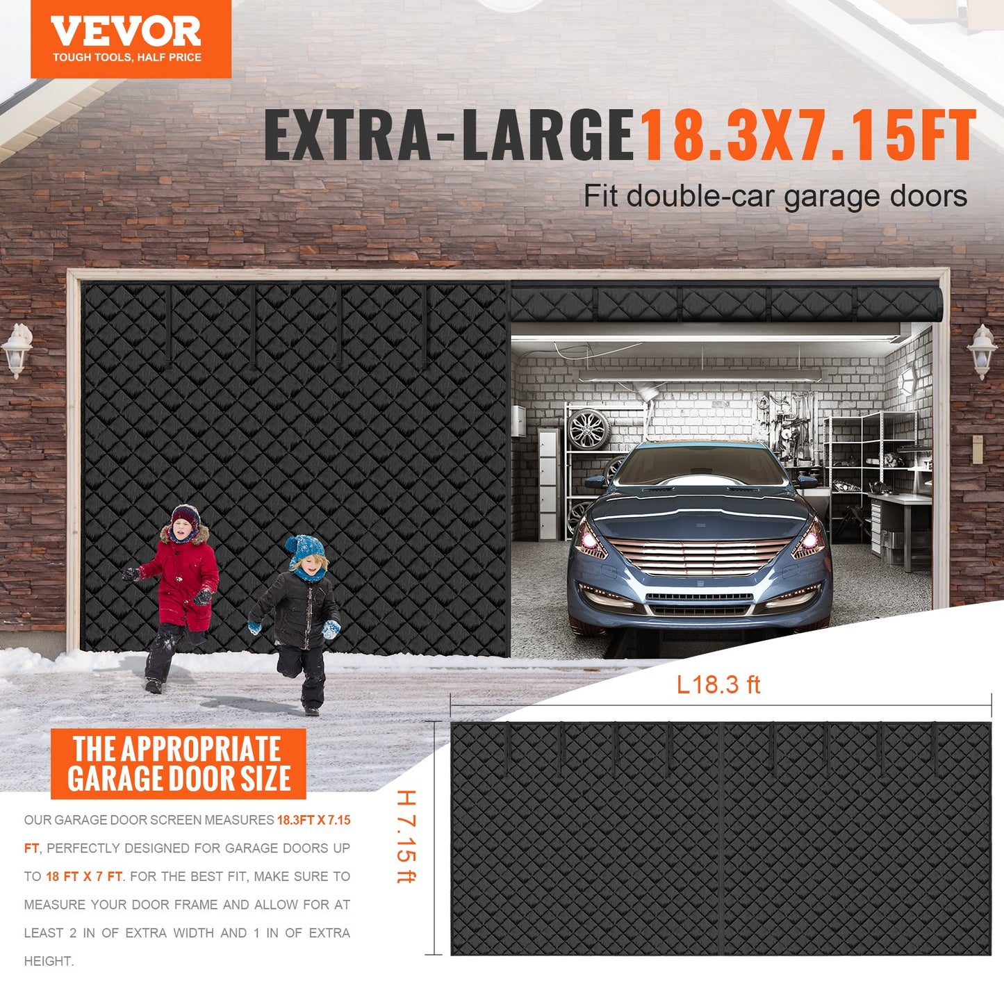 Garage Door Insulation Kit 18.3 x 7.15 ft Thermal Insulated Curtain for Winter