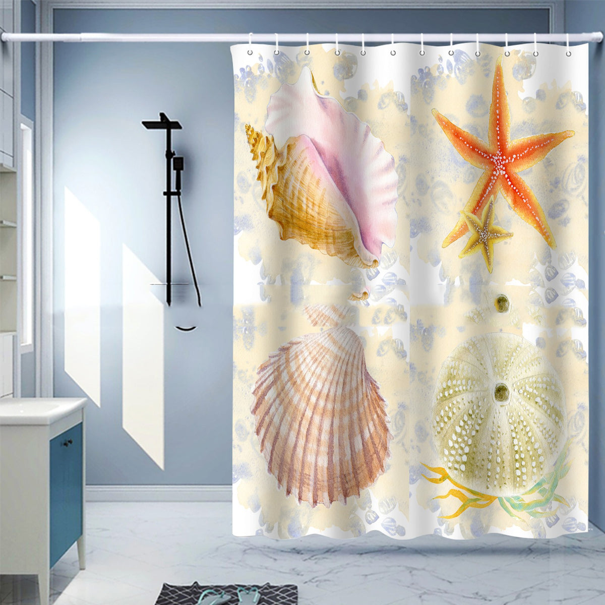 Waterproof Digital Printing Shower Curtain - Punch-Free European Style 183x214cm