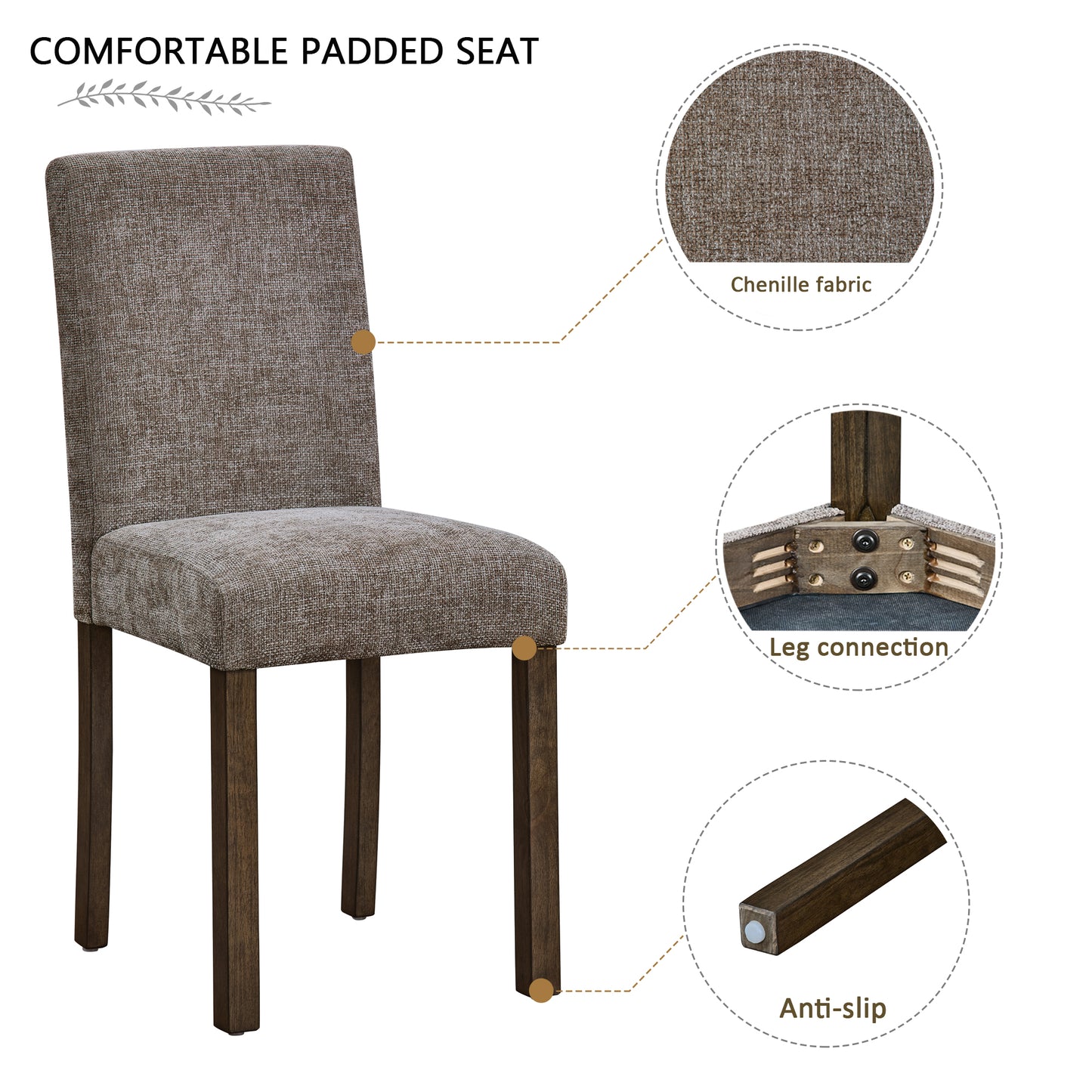 Wooden Dining Chairs Set of 4 with Padded Seat - Walnut
