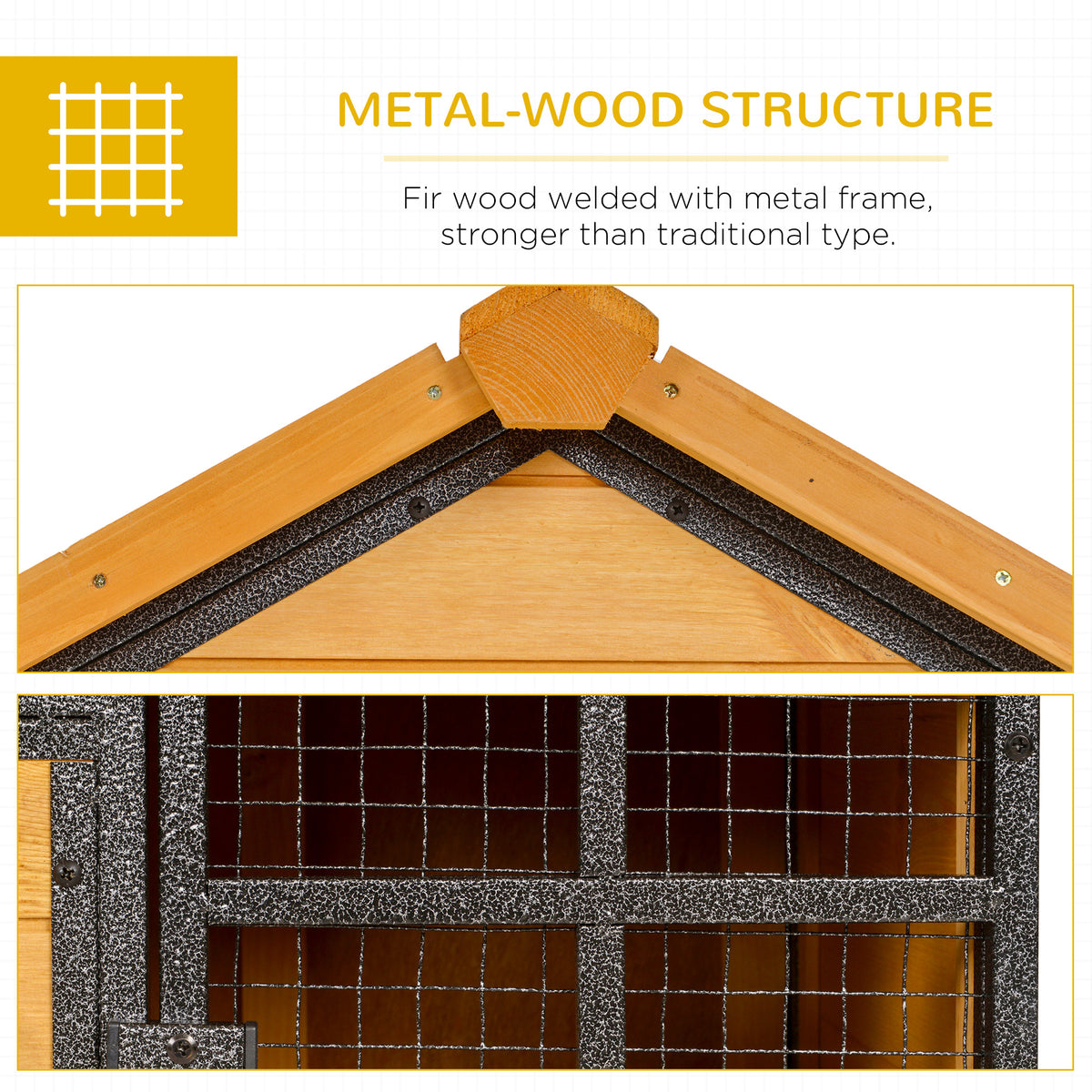 2-Level Rabbit Hutch Bunny Cage with Weatherproof Roof, Removable Tray & Ramp - Outdoor Pet House, Black