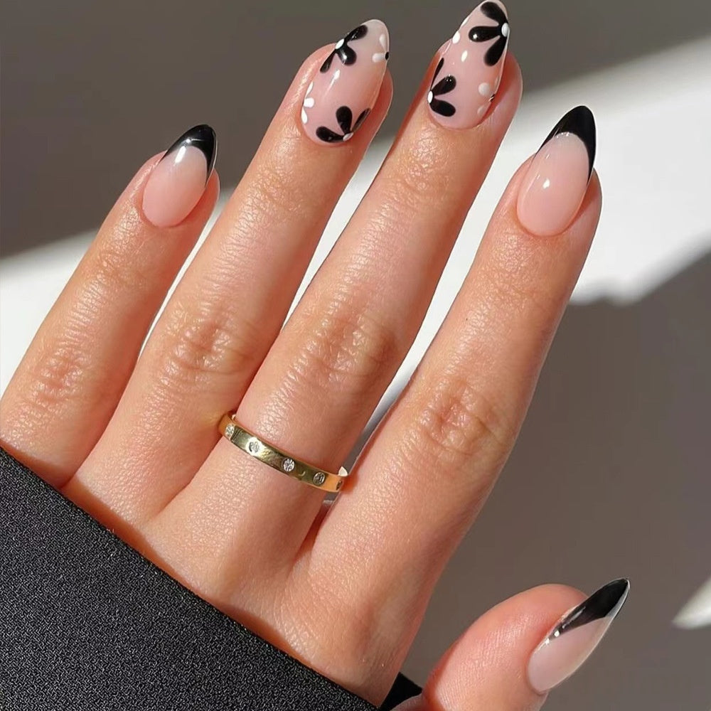 Wearable Nail Tips Set with Flower Designs - Removable Manicure Extensions