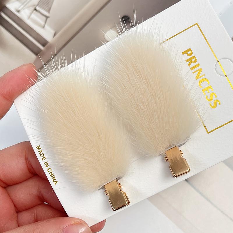 Women's Mink Hair Seamless Plush Hairpin - Retro Japanese Korean Style