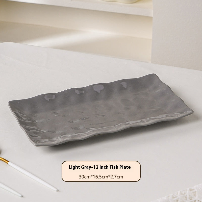 Cream Style Household Fish Platter - Long Porcelain Dinner Plate for Kitchen