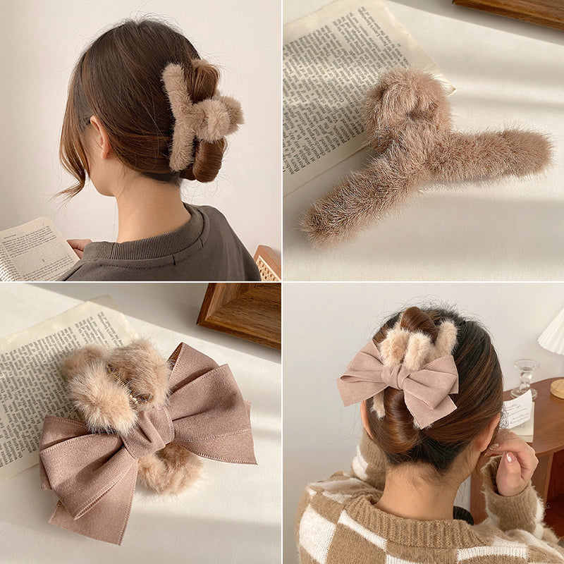 Plush Female Bowknot Shark Hair Clip - Big Head Accessory